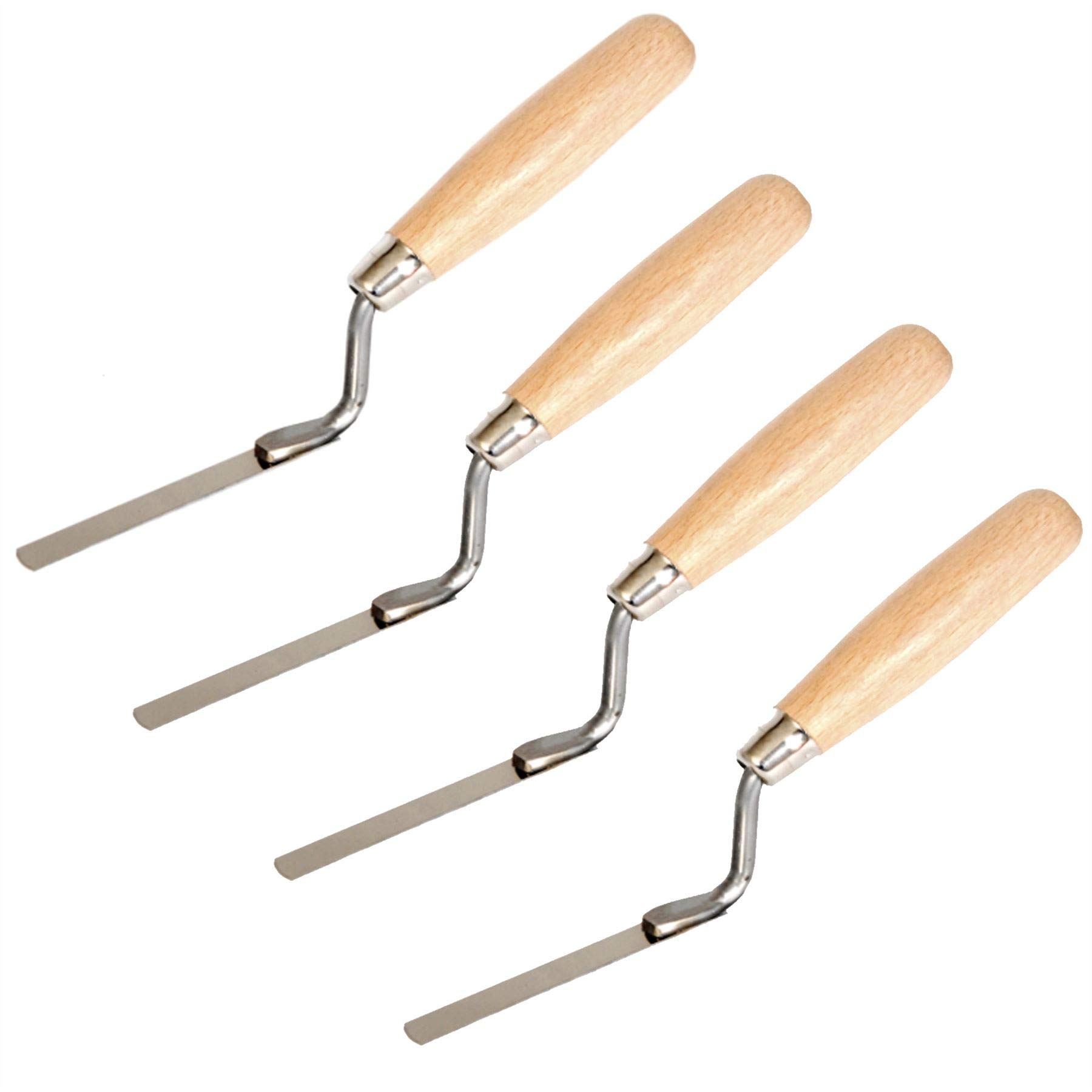 Toolty Tuck Pointer Trowel, Stainless Steel Finger Pointing Trowel, Hand Tool - with Wooden Handle - Set 4 PCS 8, 10, 12, 14mm - Bricklayer, DIY - TLTY-S001
