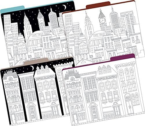 Barker Creek Designer File Folders Set of 12, Color Me! Cityscapes, Multi-Design, Adult Coloring Book Style, Letter Size, 1/3 Cut Tabs, 12-Pack, Home, School and Office Supplies (1344)