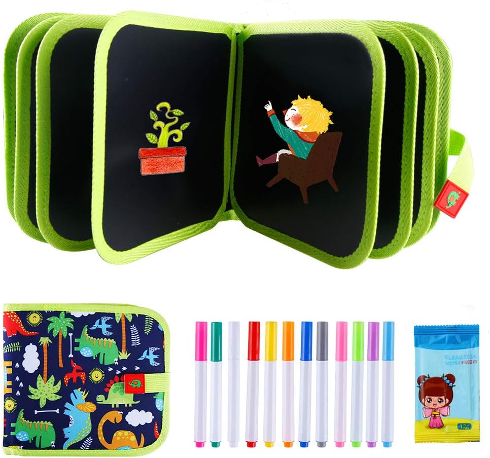 DoGeek Erasable Doodle Books, Double-Sided Kids' Drawing Writing Boards with 12 Coloring Pens