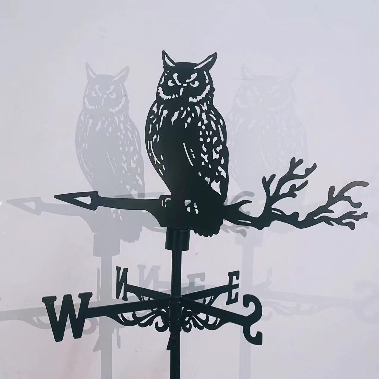 Weathervanes - Various Shapes of Stainless Steel Creative Wind Vane, Black Metal Courtyard roof Outdoor Decoration Wind Vane, Outdoor Garden roof Fence Wind Vane (Owl Wind Vane)