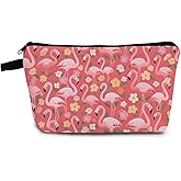 YULUENZE Pink Flamingo Makeup Bag Cute Small Organizer Bag with Zipper Pink Floral Flamingo Cosmetic Bag Aesthetic Birthday Present for Women Friends