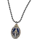 Holy Lines Miraculous Medal Necklace on 30 Inch Stainless Steel Ball Chain with Laminated Catholic Prayer Card – Christian Religious Jewelry Gift for Men or Women