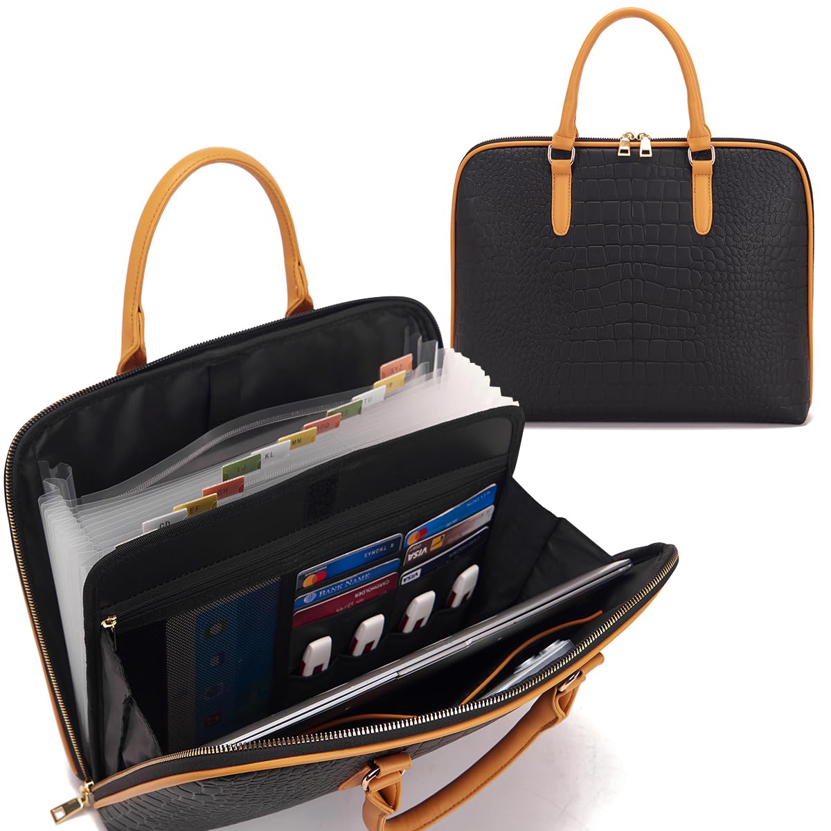 Accordion File Organizer Tote With 12 Pockets - Expanding File Folder With Zipper For A4 Documents
