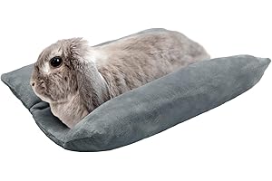 MEWTOGO 15.7" x 14" Bunny Bed for Rabbit Cage - Thickened Soft Prevent Sore Hocks Plush Mat with Cotton Lounger Pillows, Small Animal Flop Mat for Hutch Sleeping Indoor, Gray