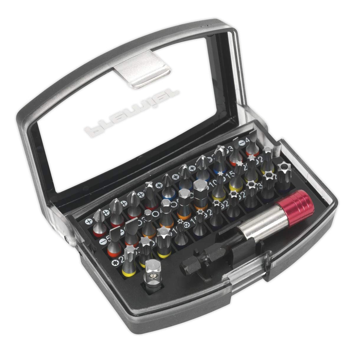 Sealey AK2105 32 Piece Colour-Coded S2 Impact Grade Torsion Bit Set, Silver