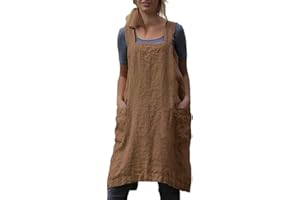 VLZUFE Cotton Linen Apron for women Cross Back Apron Pinafore Dress for Baking Cooking Gardening Work