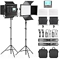 FOSITAN 2 Kits Bi-Color LED Video Light LCD Display Video Lighting Kit CRI 96+ 3200K-5600K Dimmable SMD LED Light with U Brac