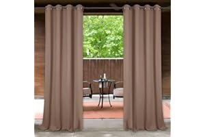 StangH Outdoor Waterproof Curtains for Patio - Light Blocking Thermal Insulated Blackout Windproof Heavy Drapes for Terrace/Pergola/Garden, Mocha, W52 x L84 inches, 1 Panel