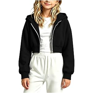 Hoodies for Teen Girls Zip up Long Sleeve Cropped Hooded Kids Sweatshirts | cute preppy youth trendy fashion back to school