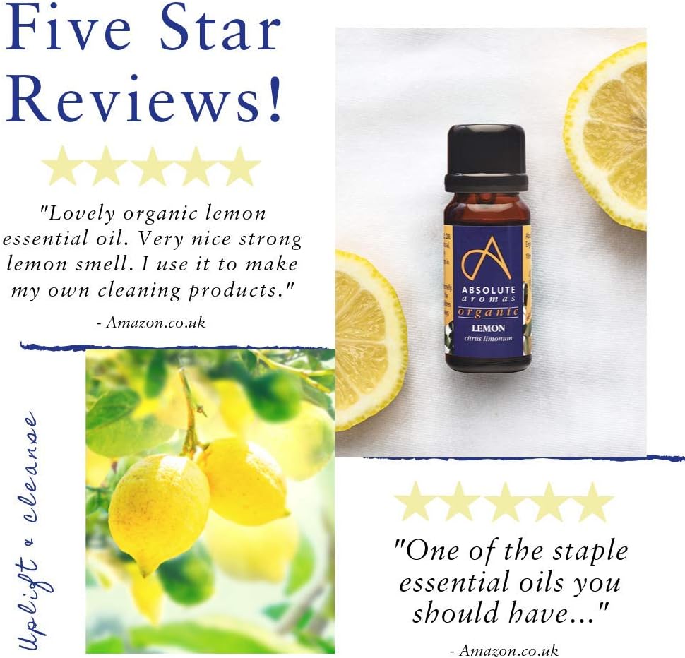 Absolute Aromas Organic Lemon Essential Oil 10ml, 100% Pure, Natural, Undiluted, Vegan and Cruelty-Free - Image 5