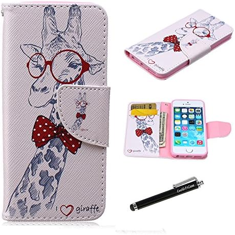 5S Case, iphone 5 5S Wallet CASE - I Love Giraffe Funny Pattern Premium PU Leather Wallet Case Stand Cover with Card Slots Cash Compartment for Apple iphone 5 5S + CoolGiftCase Stylus