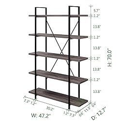 HSH 5-Shelf Vintage Industrial Rustic Bookshelf, 5
