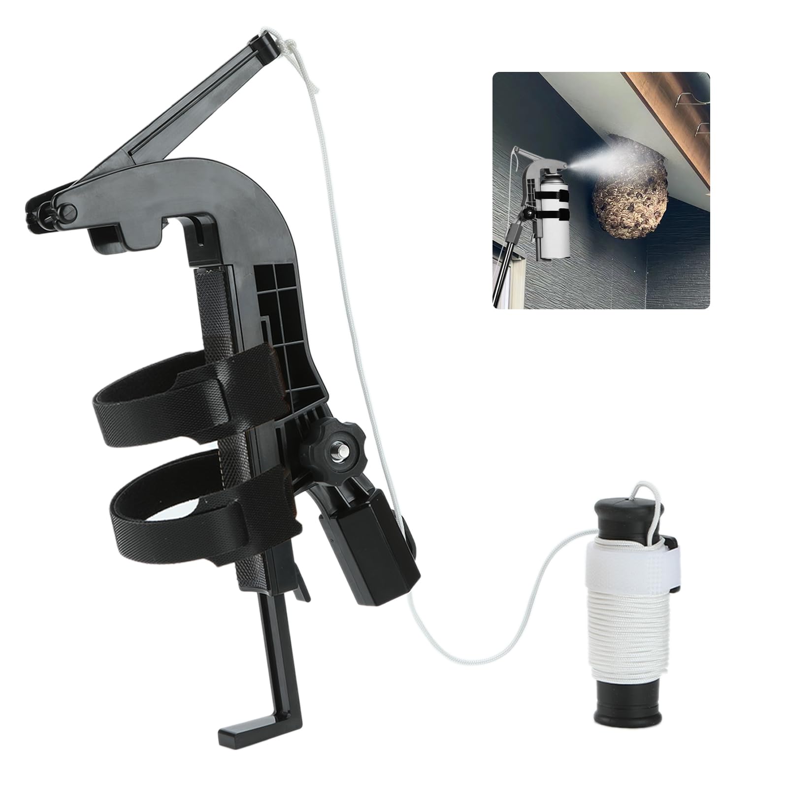 Photo 1 of Spray Can Extension Pole Adaptor, Adjustable Sprayer Adaptor for Wasp Hornet Carpenter Bee Spray, Spray Paint, Tree Spray, Window Cleaner. Spray Can Trigger Handle for Aerosol Can Powder Duster(Black)