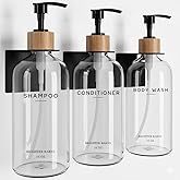 Clear Shampoo and Conditioner Dispenser Set Wall Mounted by Brighter Barns - Plastic Shower Dispenser 3 Chamber No Drill - Refillable Shampoo, Body Wash and Conditioner Bottle for Shower Wall (Clear)