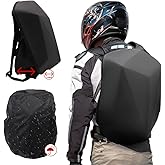 JFG RACING Motorcycle Backpack 30L,Universal Hard Shell Helmet Hardshell Riding Back Pack for Men Women-Grey Black