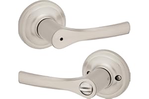 Kwikset Henley Interior Privacy Door Handle with Lock, Door Lever For Bathroom and Bedroom, Satin Nickel Reversible Keyless Turn Lock, with Microban Protection