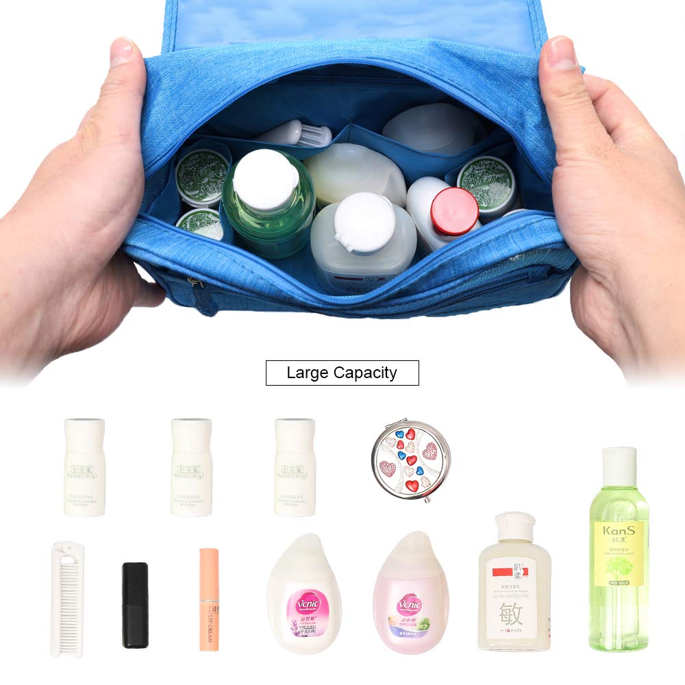Hanging Toiletry Bag Water Resistant, Travel Wash Bags Cosmetic Bags with 8 Pouches, Bathroom Shower Organizer Portable Durable for Men and Women (Blue)