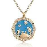 Zodiac Necklace for Women 18K Gold Astrology Jewelry Enamel Constellation Pendant CZ Pearl Jewelry Birthday Gifts for Women,Necklace for Wife Daughter Mom and Sister