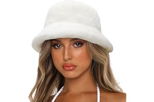 Sydbecs Winter Bucket Hat Fluffy Faux Fur Fisherman Cap for Women Men Solid Color Style
