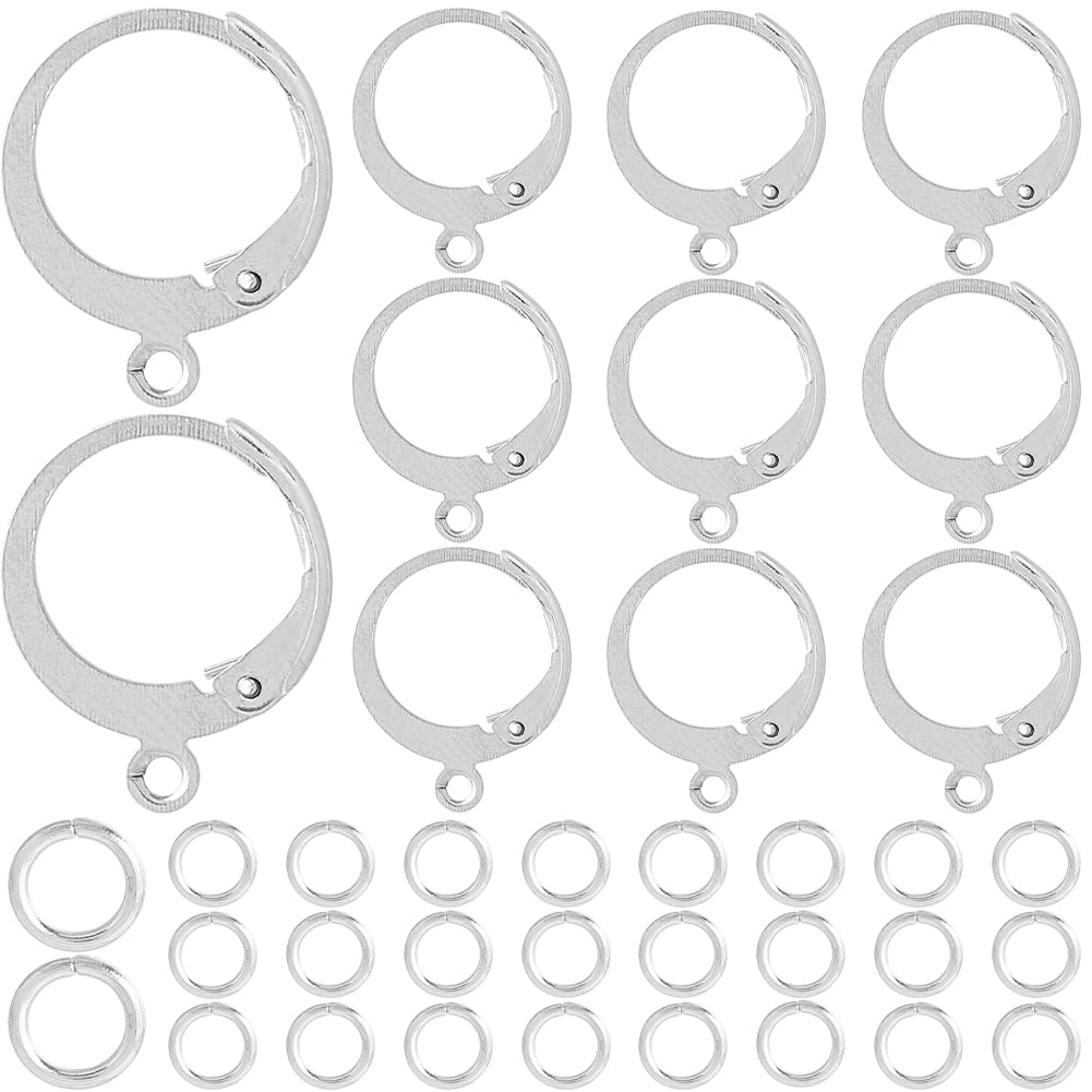 SOFPLATE 1 Box 80Pcs Silver Earring Hooks Bulk Earring Findings Stainless Steel French Huggie Lever Back Ear Wires with 100Pcs Jump Rings Round Wire Earring Hooks for jewellery Making Suppiles DIY Wom