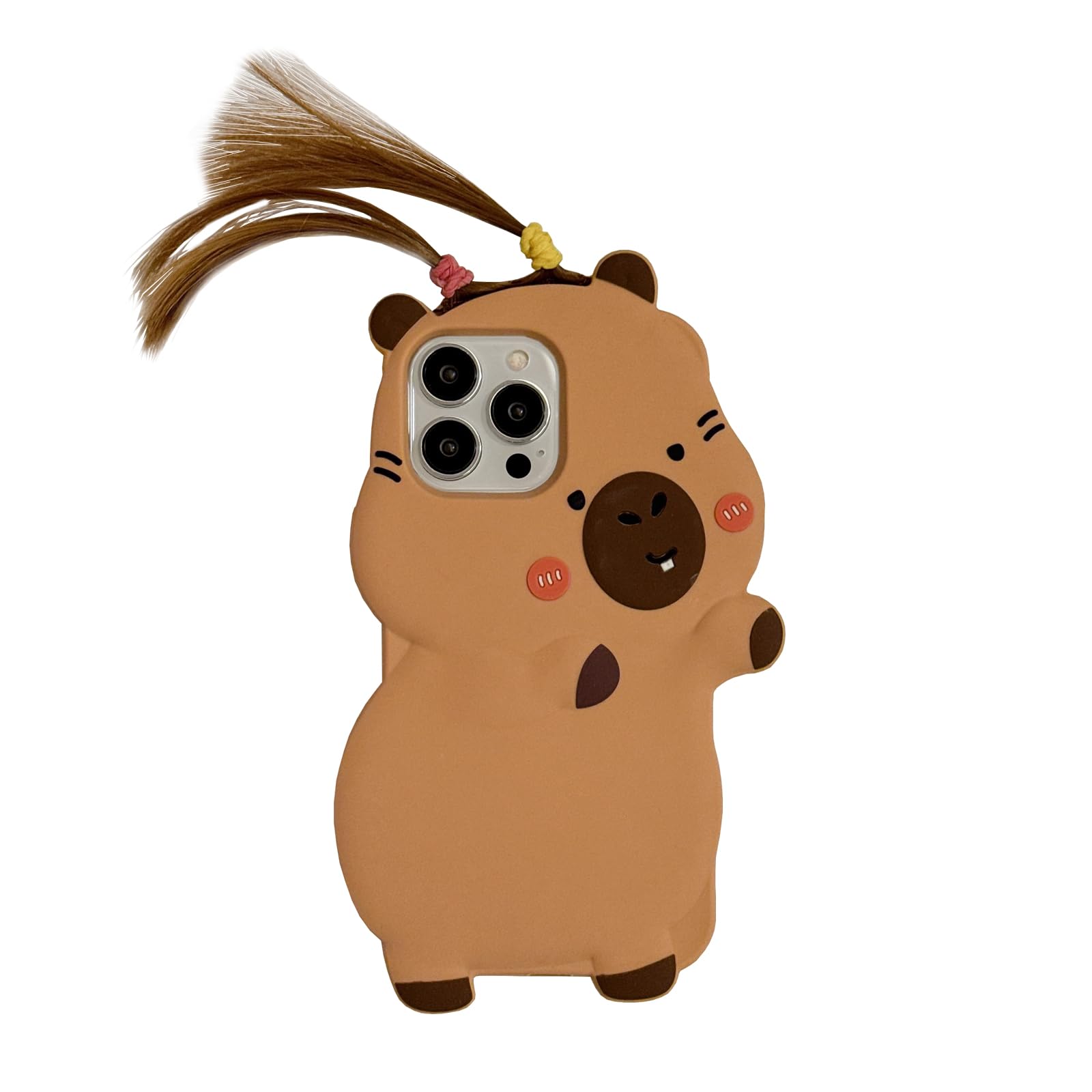 YAKVOOK Funny 3D Silicone Case for iPhone 15 Pro,Cute Cartoon Braided Capybara Brown Kawaii Phone Case for Women Girls Soft Rubber Bumper Cool Fun Cover for iPhone 15 Pro