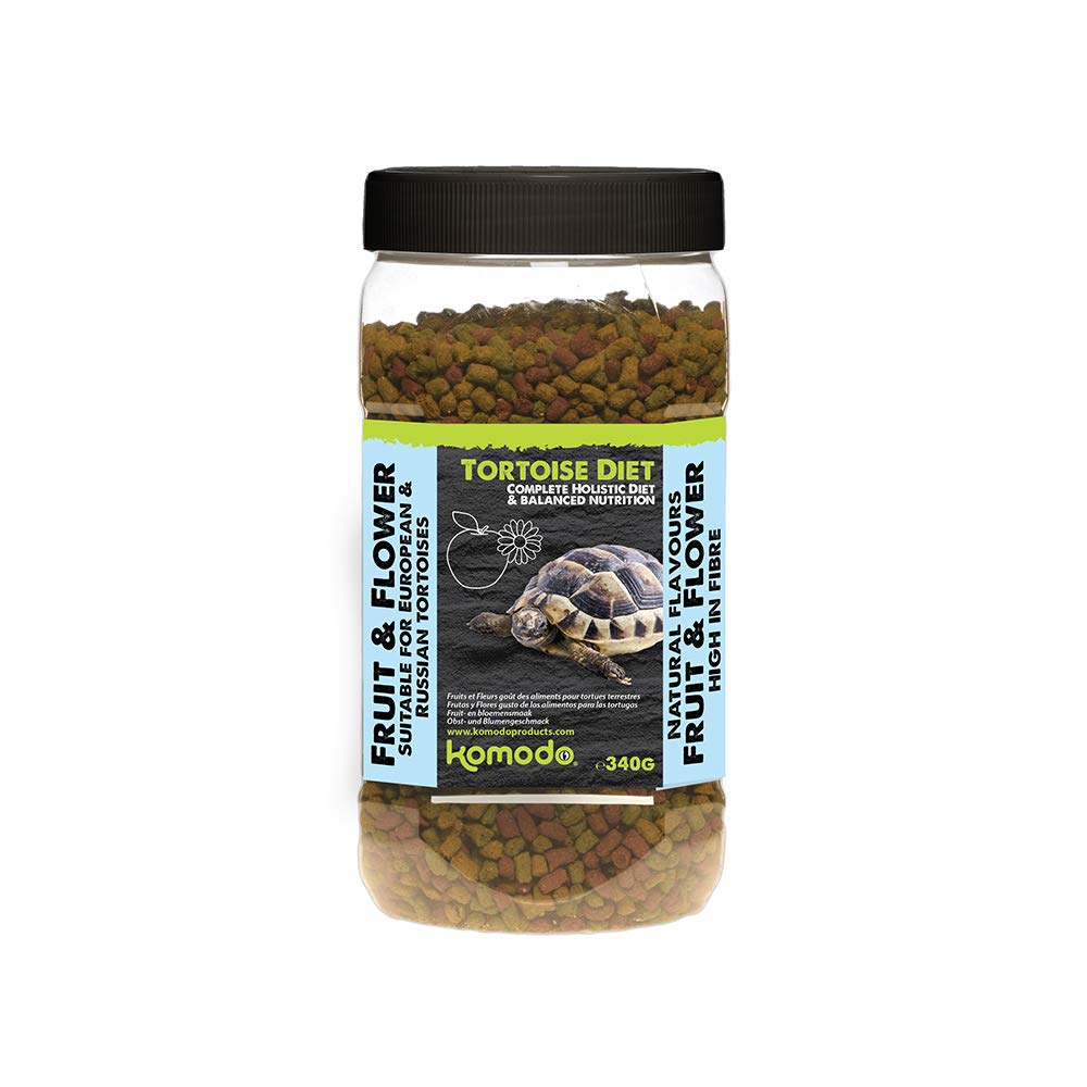 Komodo Complete Holistic Tortoise Diet Fruit and Flower 340g, Balanced food for Tortoises, Natural Flavoured Tortoise Food