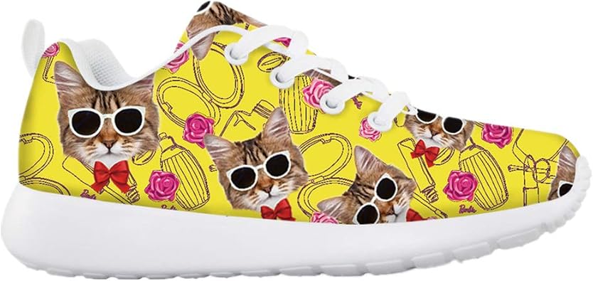 Amazon Com Cool Animal Cat Printed Kids Sneakers Outdoor Hiking Air Mesh Sport Shoes Casual Yellow Running Walking Shoes For Toddler Big Little Kids Boys Girls Sneakers