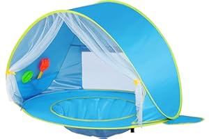 Monobeach Baby Beach Tent, Beach Canopy Sun Shelter UPF50+ UV Protection Baby Pool with Canopy, Easy Set Up Pop Up Baby Beach Shade Pool for Toddlers Outdoor Camping Pool Fun (Front Mesh Blue)