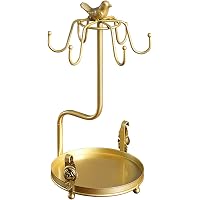 LWXPAIYY Coffee Mug Tree Stand - Gold Metal Rack With 6 Hooks & Small Storage Area, No Assembly Required