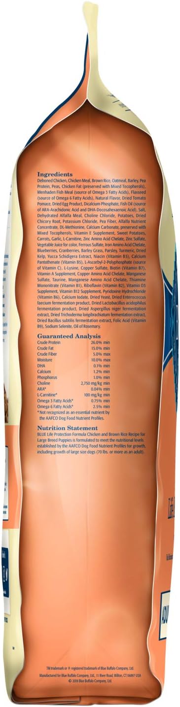 Blue Buffalo Life Protection Formula Natural Puppy Large Breed Dry Dog Food, Chicken and Brown Rice 30-Lb: Pet Supplies