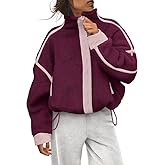 Aimiray Fleece Jackets Women Long Sleeve Zip Up Stand Collar Sherpa Jackets Warm Soft Trendy Teddy Outerwears with Pockets