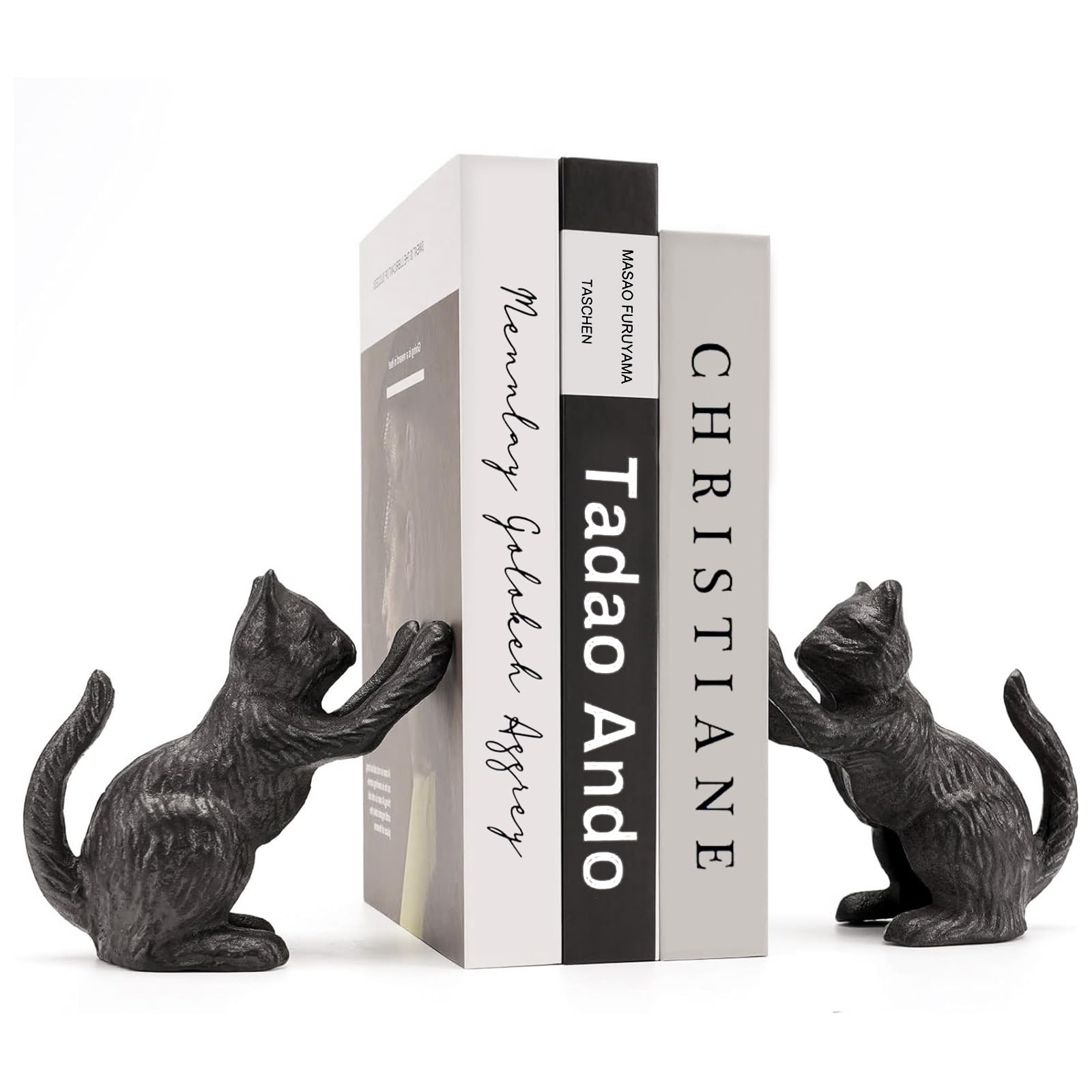 Photo 1 of 1 Pair Cat Decorative Book Ends for Shelves Bookends to Hold Books Heavy Duty for Office Desk, Shelf Decoration, Vintage Decor Office Book Desktop Organizer Cast Iron Black