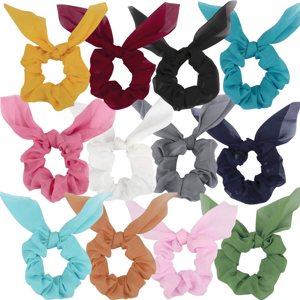 ANBALA Bow Scrunchies, Thin Chiffon Scrunchies, 12 Pcs Hair Scrunchies Hair Ties Accessories for Girls Women (12 Colors)