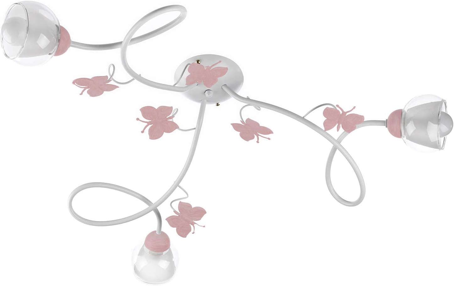 ONLI Ceiling 3 Lights Metal White with Pink Painted Butterflies, White / Pink, 3 luci