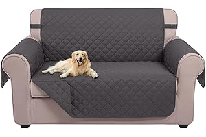 U-NICE HOME Loveseat Sofa Cover Reversible Couch Covers for 2 Cushion Couch for Dogs Furniture Protector Cover with Elastic Straps Water Resistant(Loveseat Small, Dark Grey/Dark Grey)