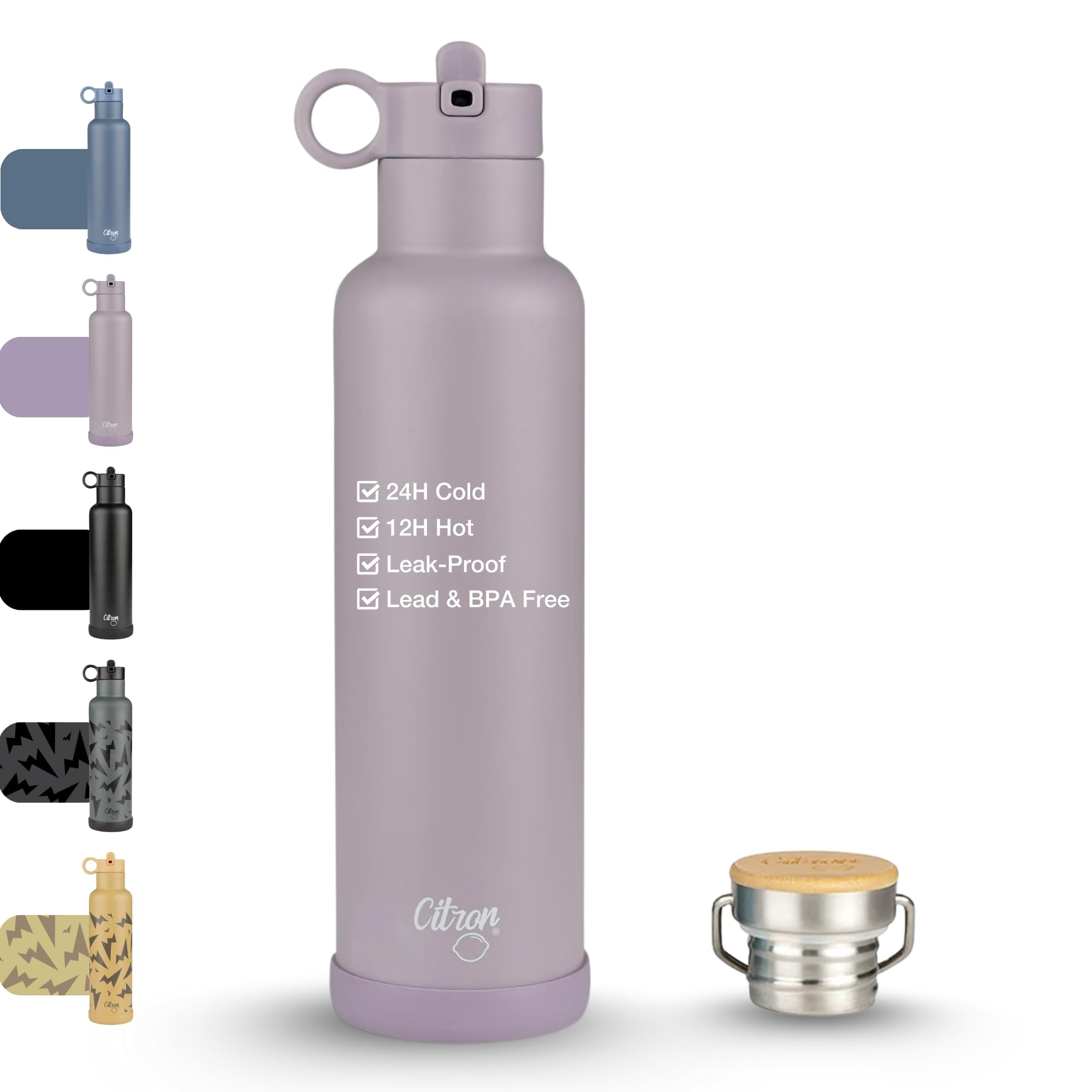 Citron Insulated Water Bottle Stainless Steel, Purple – 750ml, BPA & Lead-Free, Leak Proof Straw/Flask Lids – Keeps Liquids Cold for 24 Hours & Hot for 12 Hours - 25.36 oz — image 1