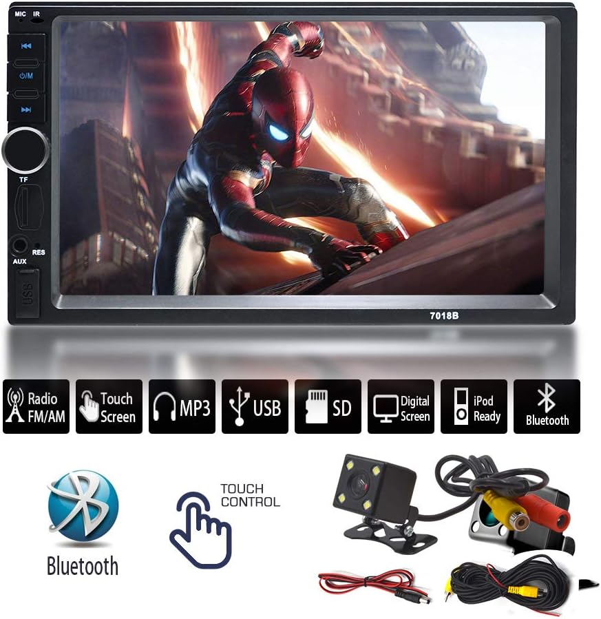 7" Inch Double Din Touchscreen in Dash Stereo Car Receiver Audio Video Player Bluetooth FM Radio Mp3/MP5 / TF/USB/AUX /+Car Rear View Camera