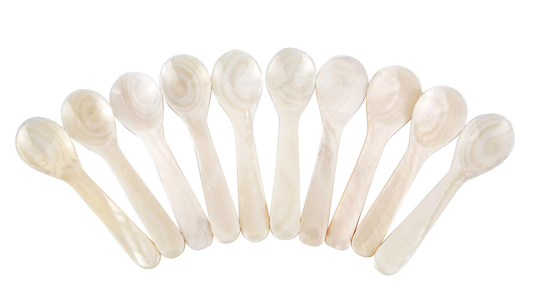 DUEBEL Set of 10 White Mother of Pearl MOP Caviar Spoons for Caviar, Egg, Icecream, Coffee Serving (White, 8x2.3cm)