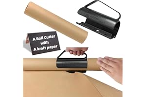 Egcina Wrapping Paper Roll Cutter - Brown Kraft Paper 17" x 600" (50ft) with Sliding Wrapping Paper Cutter Tool Kit for Push Cut Packing, Mother's Day Gift Wrapping Dispenser and Cutter Holder