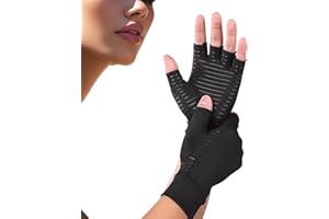 Boisea Compression Arthritis Gloves for Women and Men,Copper Infused Black Fingerless Apparel Gloves