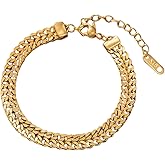 Double Chain Gold Bracelet for Women – 18K Gold Plated Curb Link Bracelet, Adjustable Minimalist Statement Jewelry Gift for Everyday Wear or Special Occasions
