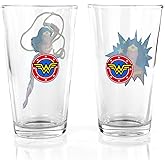 Underground Toys Dc Wonder Woman Pint Glass Set | Two Action Packed Comic Art Style Glasses | Limited Edition Set Of 2 16-Ounce Glasses