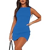 Liyinxi Women's Sleeveless Boat Neck Slim Fit Solid Color Mini Dresses Casual Office Party Club Y2K Summer Going Out Dresses