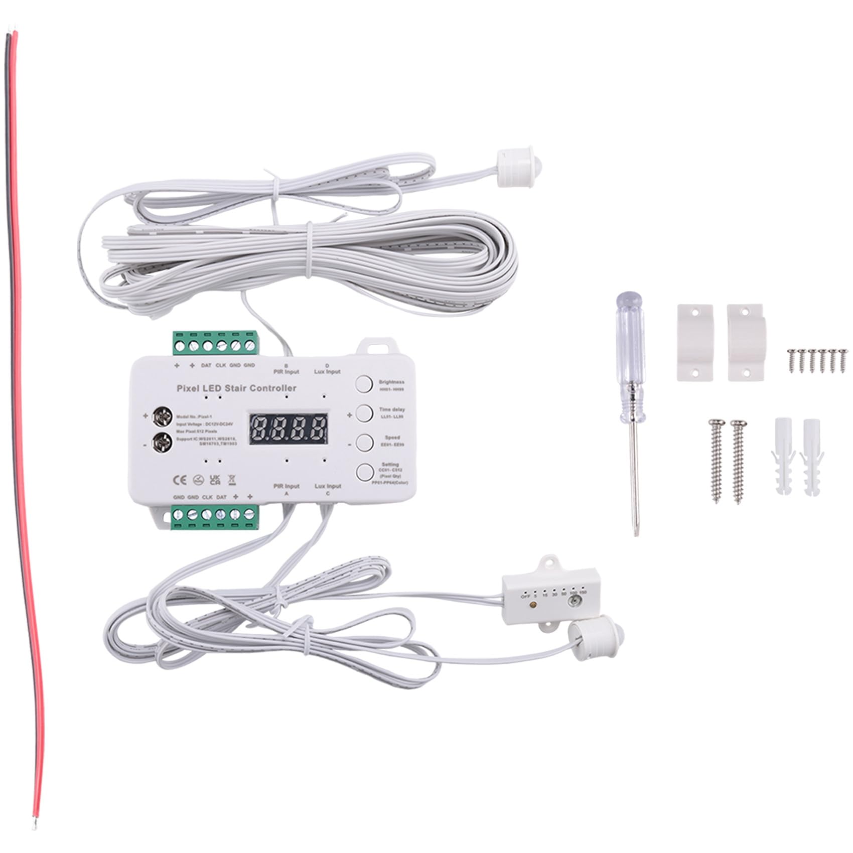 ROBMNE Motion Sensor LED Stair Pixel Lights Controller RGB LED Controller with Daylight Sensor Stair Lighting Controller Easy Install Easy to Use
