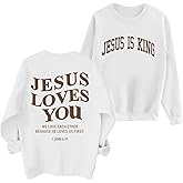 Sulayesh Fleece Christian Sweatshirts Women Jesus Loves You Jesus Is King Hoodie Religious Faith God Shirts Oversized Tops