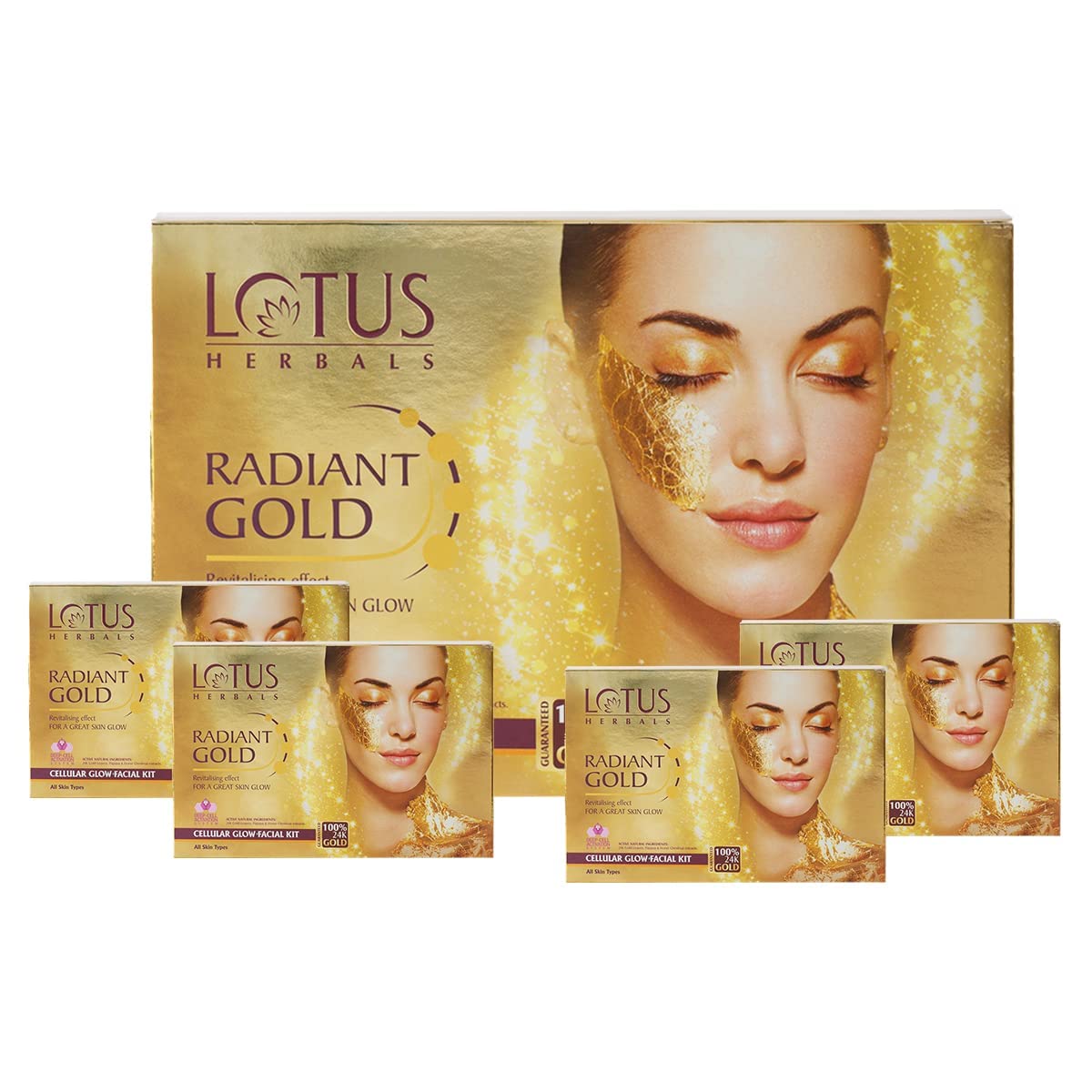 Lotus Herbals Radiant Gold Facial Kit For Instant Glow With 24K Pure Gold & Papaya,4 Easy Steps (4 Use)