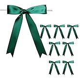 Luomorgo 60 Pcs Large Satin Twist Tie Bows 5x7 Inch - Premade Ribbon Bows for Gift Wrapping, Wedding & Party Decor | No-Assembly Ribbon Bow for Champagne Bottles, Treat Bags, Crafts (Green)
