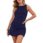 EYYECAN Women Summer Sleeveless Tank Dresses Crew Neck Slim Fit Short Casual Ruched Bodycon Party Club Mini Dress