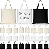 Locmeo 24 Pack Canvas Tote Bags Bulk 14'' x 15'' Sublimation Blank Cotton Cloth Bags Reusable Lightweight Grocery Shopping Tote for Women DIY Crafts Party Gift Activity
