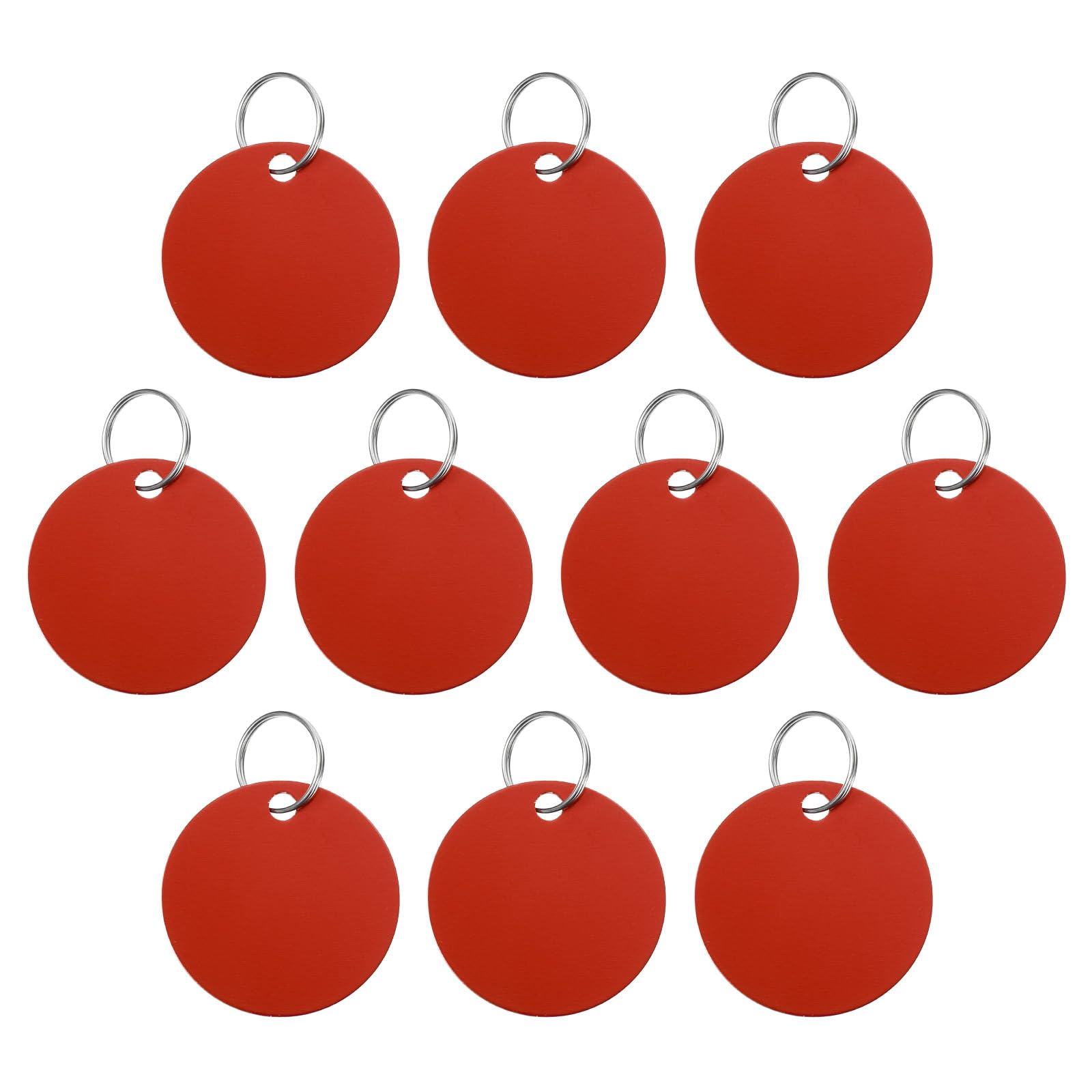 PATIKIL Aluminum Stamping Blanks 1.4 Inch, 10Pcs Round Metal Engraving Blank Discs Sublimation ID Name Tags Dog Tag with Key Rings for DIY Craft Engraving, Red